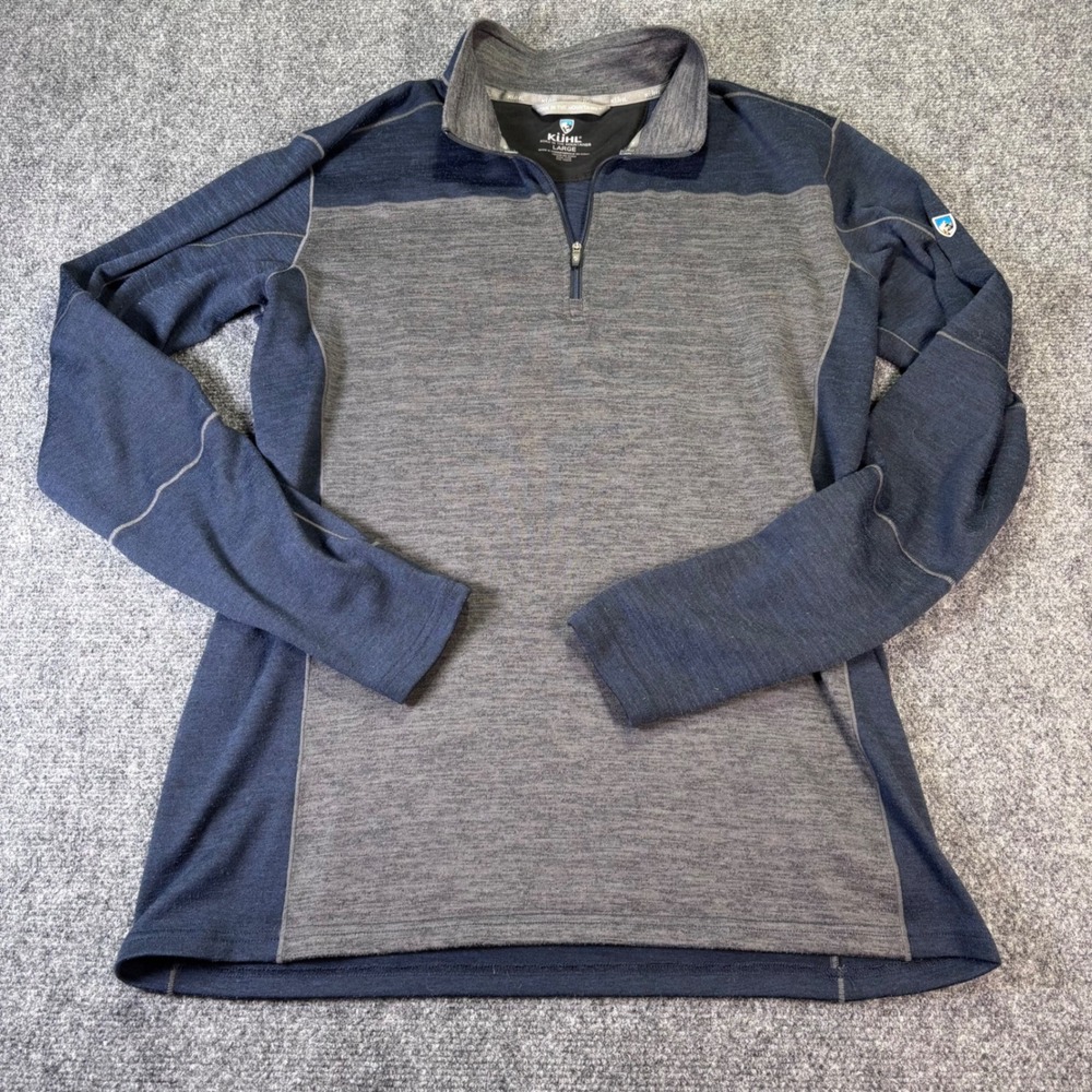 Kuhl Quarter Zip Pullover Mens Large Blue Gray Colorblock Thumbhole Hiking Shirt